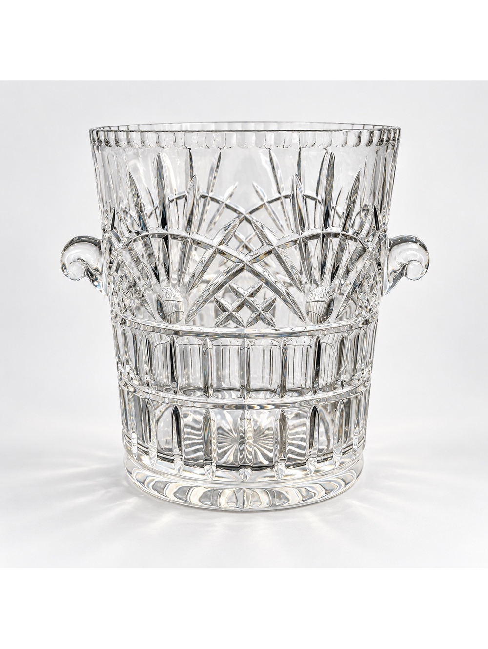 Vintage Cut Crystal Glass Ice Bucket Champagne Wine Chiller Scroll Handles